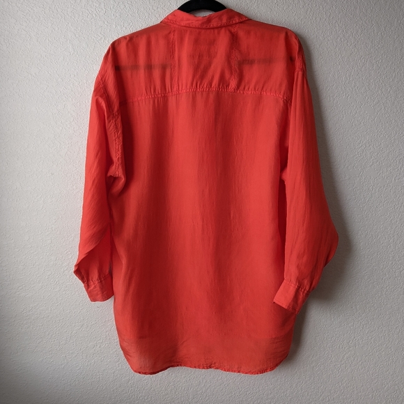 Protest semi-sheer red orange 100% silk button-down blouse - Picture 3 of 8